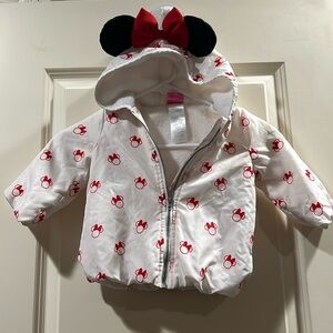 Like New! Minnie Mouse zip up hood jacket super soft fleece lined girls size 18M